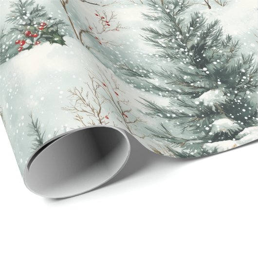 Kerstpatroon met Snowy Forest en Pine bomen Cadeaupapier (Rol Hoek)