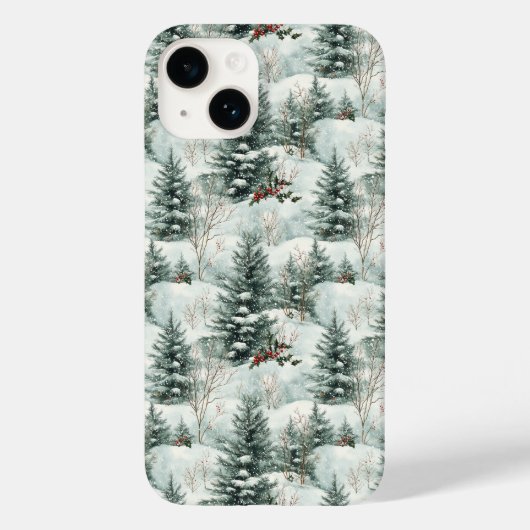 Kerstpatroon met Snowy Forest en Pine bomen Case-Mate iPhone Case (Achterkant)