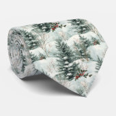 Kerstpatroon met Snowy Forest en Pine bomen Stropdas (Opgerold)