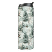 Kerstpatroon met Snowy Forest en Pine bomen Thermosbeker (Gedraaid links)