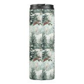 Kerstpatroon met Snowy Forest en Pine bomen Thermosbeker (Achterkant)
