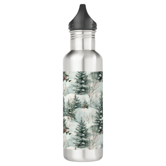 Kerstpatroon met Snowy Forest en Pine bomen Waterfles (Links)
