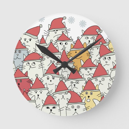 Kerstpatroon met veel grappige katten ronde klok (Voorkant)