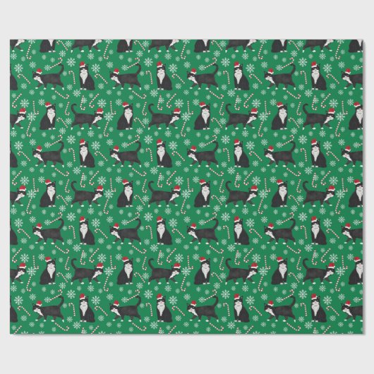 Kerstpatroon met zwarte en witte kat cadeaupapier (Vlak)