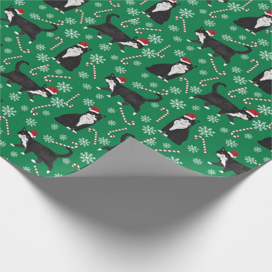 Kerstpatroon met zwarte en witte kat cadeaupapier (Hoek)