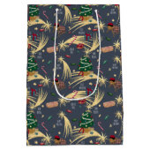 Kerstpatroon op donkerblauw medium cadeauzakje (Achterkant)