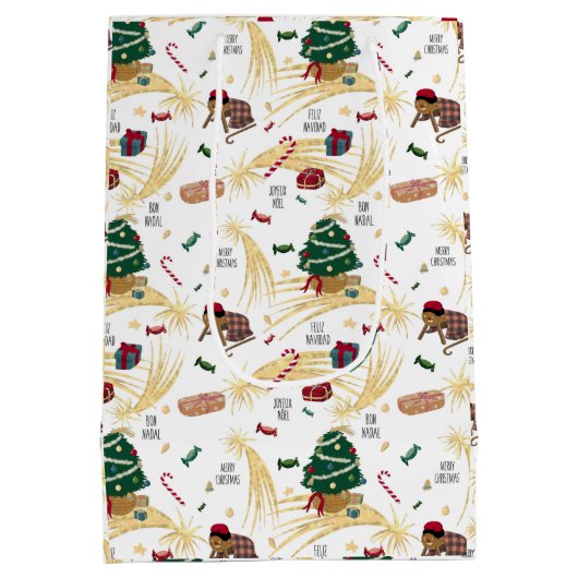 Kerstpatroon op wit medium cadeauzakje (Achterkant)