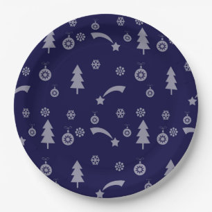 Kerstpatroon, ornamenten, sterren en bomen papieren bordje