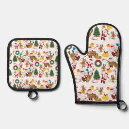 kerstpatroon ovenwant & pannenlap set