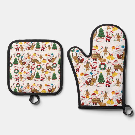 kerstpatroon ovenwant & pannenlap set (Voorkant)