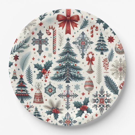 kerstpatroon papieren bordje (Voorkant)