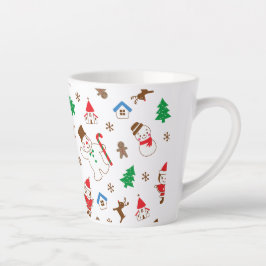 Kerstpatroon pictogram kerstman boom gelukkig cade latte mok