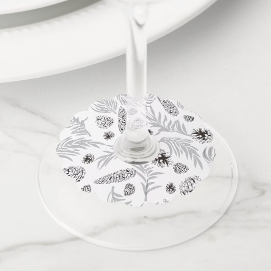 kerstpatroon, pijnsneeuw 7 wijnglaslabel (Dichtbij)