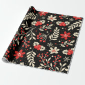 Kerstpatroon Rood Heilig Wit Bladeren Cadeaupapier (Uitgerold)