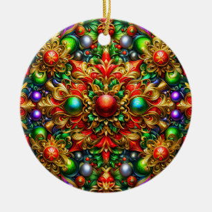 KERSTPATROON Rood Paarse Goud Groen 3D ~ Keramisch Ornament