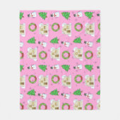 Kerstpatroon - Roze Achtergrond  Fleece Deken (Voorkant)