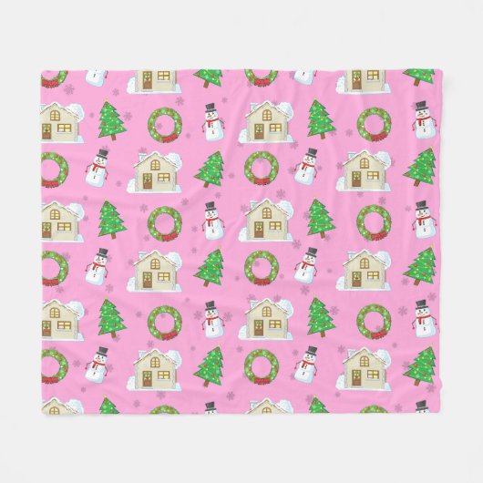 Kerstpatroon - Roze Achtergrond  Fleece Deken (Voorkant (Horizontaal))