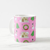 Kerstpatroon - Roze achtergrond Koffiemok (Voorkant links)