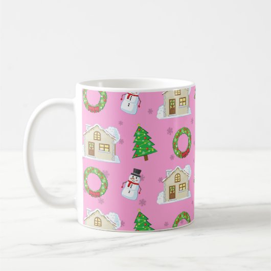 Kerstpatroon - Roze achtergrond Koffiemok (Links)