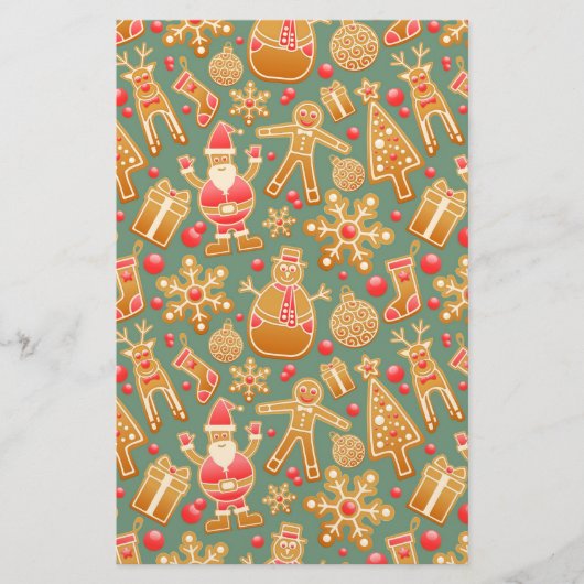 Kerstpatroon (Santa en Gingerbrood) Briefpapier (Voorkant)