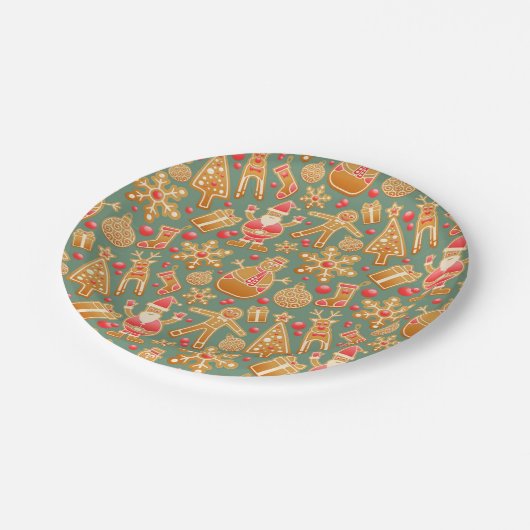 Kerstpatroon (Santa en Gingerbrood) Papieren Bordje (Gekanteld)