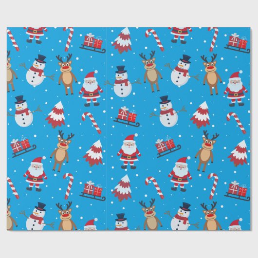 Kerstpatroon Sinterklaas Rendier Sneeuwman Cadeaupapier (Vlak)