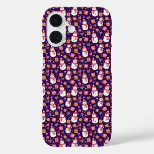 Kerstpatroon Sneeuwman Hulstbladeren En Cadeau iPhone 16 Hoesje