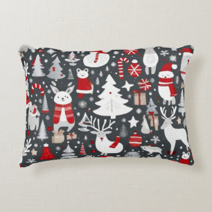 Kerstpatroon sneeuwman santa bomen grijs decor accent kussen