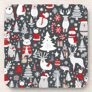 Kerstpatroon sneeuwman santa bomen grijs decor bier onderzetter