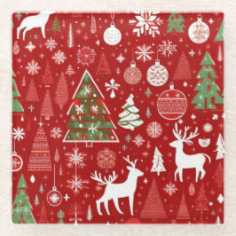 Kerstpatroon sneeuwman santa bomen grijs decor glazen onderzetter