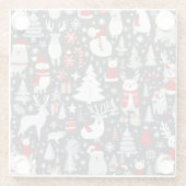 Kerstpatroon sneeuwman santa bomen grijs decor glazen onderzetter (Achterkant)