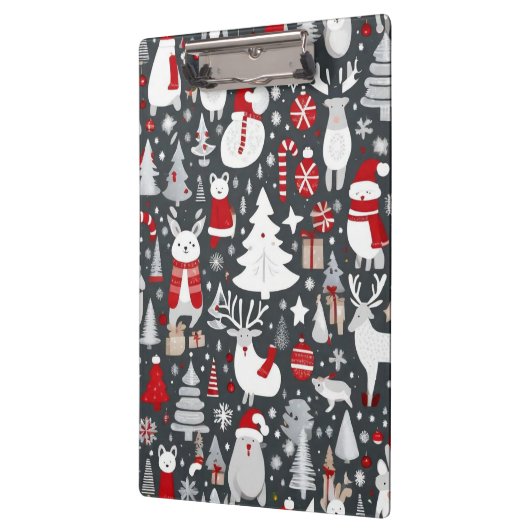 Kerstpatroon sneeuwman santa bomen grijs decor klembord (Links)