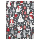 Kerstpatroon sneeuwman santa bomen grijs decor klembord (Achterkant)