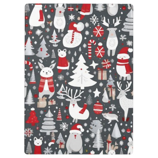 Kerstpatroon sneeuwman santa bomen grijs decor klembord (Achterkant)