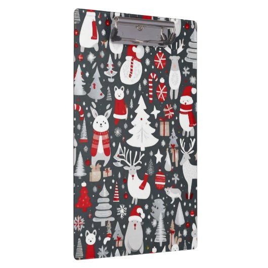 Kerstpatroon sneeuwman santa bomen grijs decor klembord (Rechts)