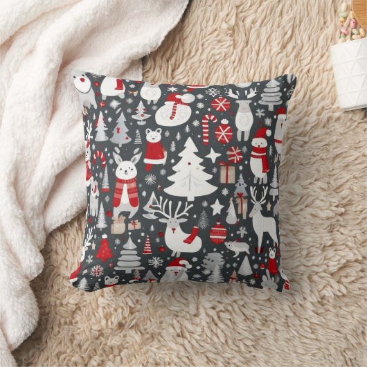 Kerstpatroon sneeuwman santa bomen grijs decor kussen (Deken)