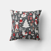 Kerstpatroon sneeuwman santa bomen grijs decor kussen (Achterkant)