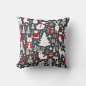 Kerstpatroon sneeuwman santa bomen grijs decor kussen (Voorkant)