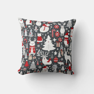 Kerstpatroon sneeuwman santa bomen grijs decor kussen