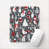 Kerstpatroon sneeuwman santa bomen grijs decor muismat (Met muis)