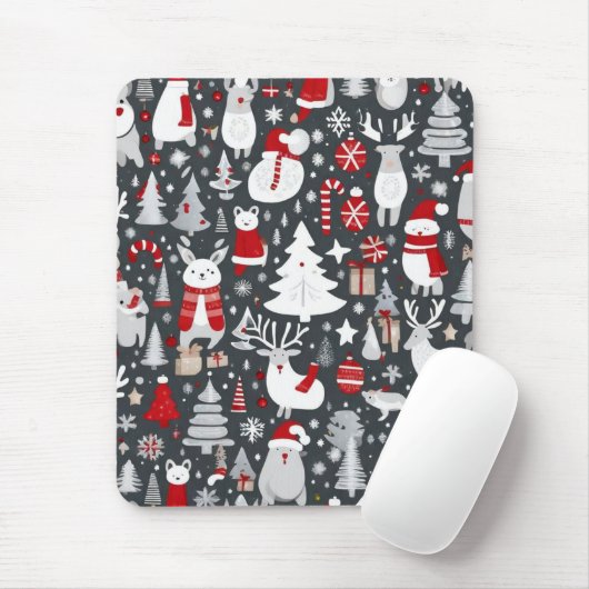 Kerstpatroon sneeuwman santa bomen grijs decor muismat (Met muis)