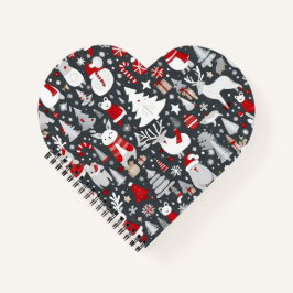 Kerstpatroon sneeuwman santa bomen grijs decor notitieboek