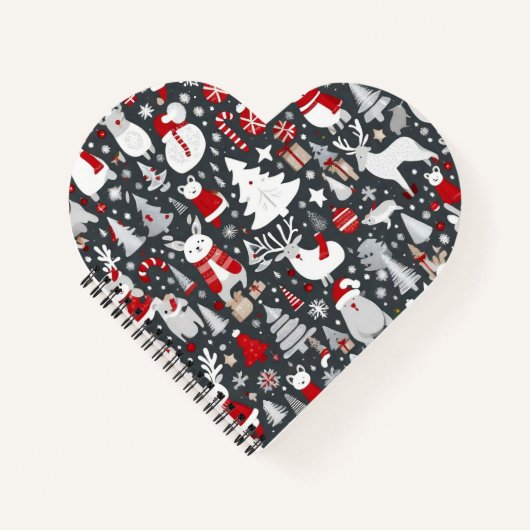 Kerstpatroon sneeuwman santa bomen grijs decor notitieboek (Voorkant)