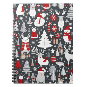 Kerstpatroon sneeuwman santa bomen grijs decor notitieboek