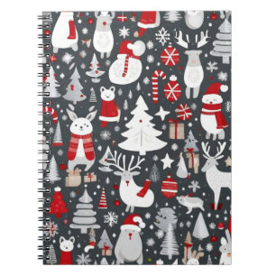Kerstpatroon sneeuwman santa bomen grijs decor notitieboek