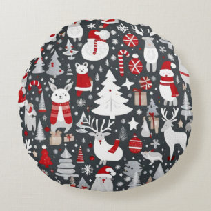 Kerstpatroon sneeuwman santa bomen grijs decor rond kussen