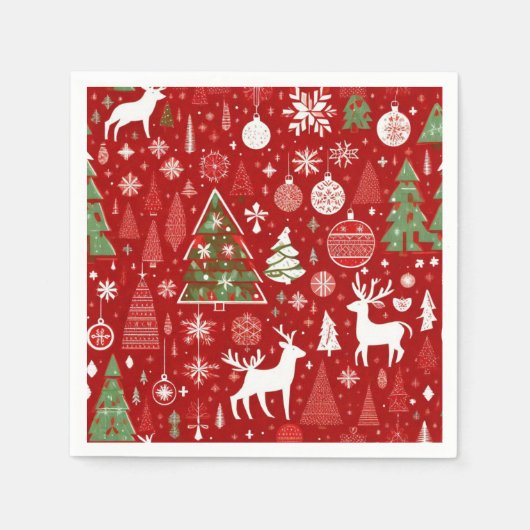 Kerstpatroon sneeuwman santa bomen grijs decor servet (Voorkant)