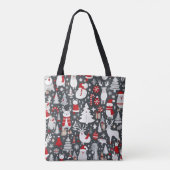 Kerstpatroon sneeuwman santa bomen grijs decor tote bag (Achterkant)