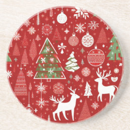 Kerstpatroon sneeuwman santa bomen grijs decor zandsteen onderzetter