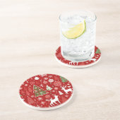 Kerstpatroon sneeuwman santa bomen grijs decor zandsteen onderzetter (Zijkant)